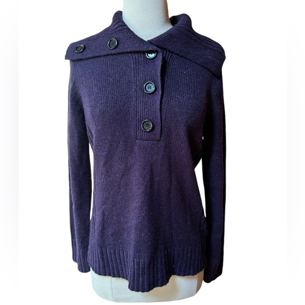 Sag Harbor Quarter Button Down Metallic Sparkly Sweater